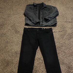 George Gray Denim Jacket and Black Straight Leg Pants